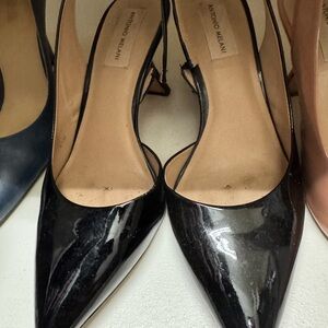 ANTONIO MELANI Black Patent Pointed-Toe Slingback Pumps